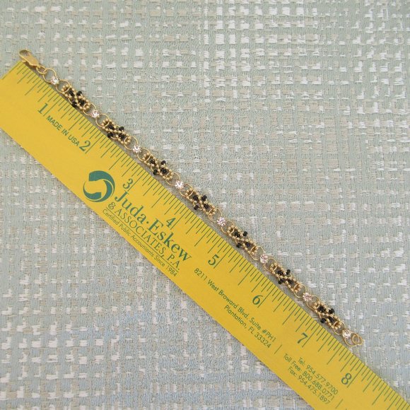Vintage Set of Necklace & Bracelet Infinity, Black Beads, Gold Tone w/ Crystals - Picture 7 of 7
